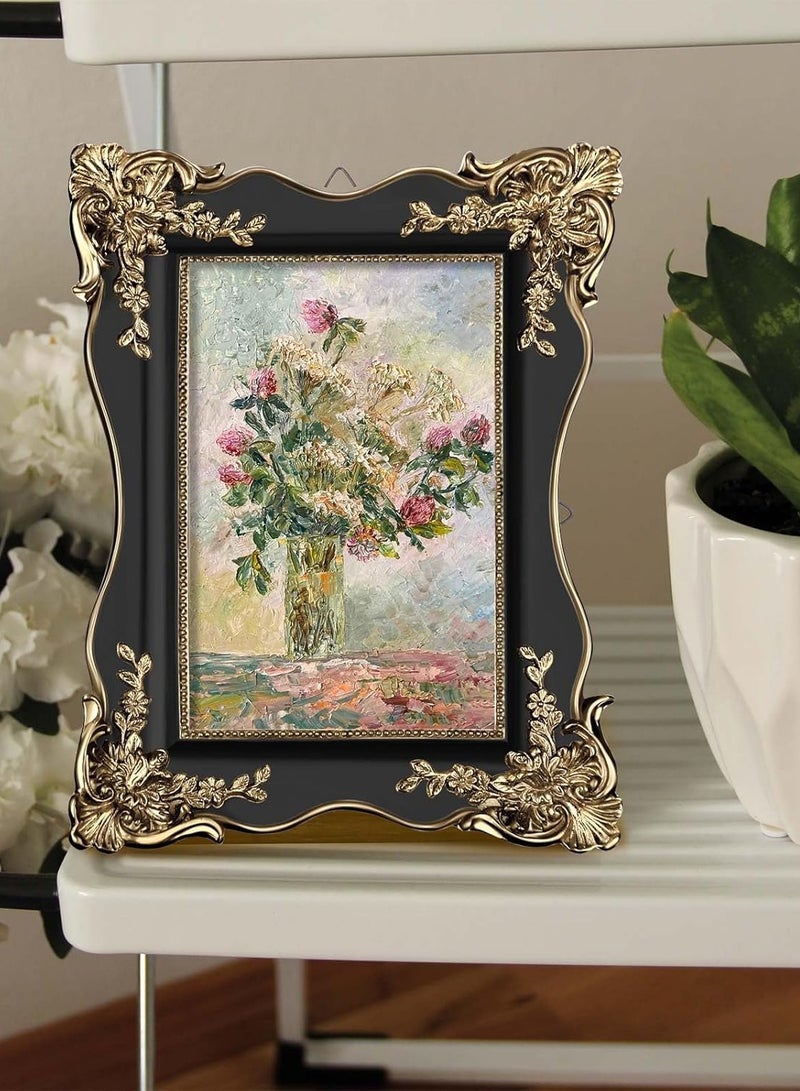 Vintage Picture Frame Trim Antique Ornate Resin Photo Frame with Easel and Hook for Tabletop Wall Art Decor Display Home Office Black,Eid Decor,Graduation party favor  - Image 3
