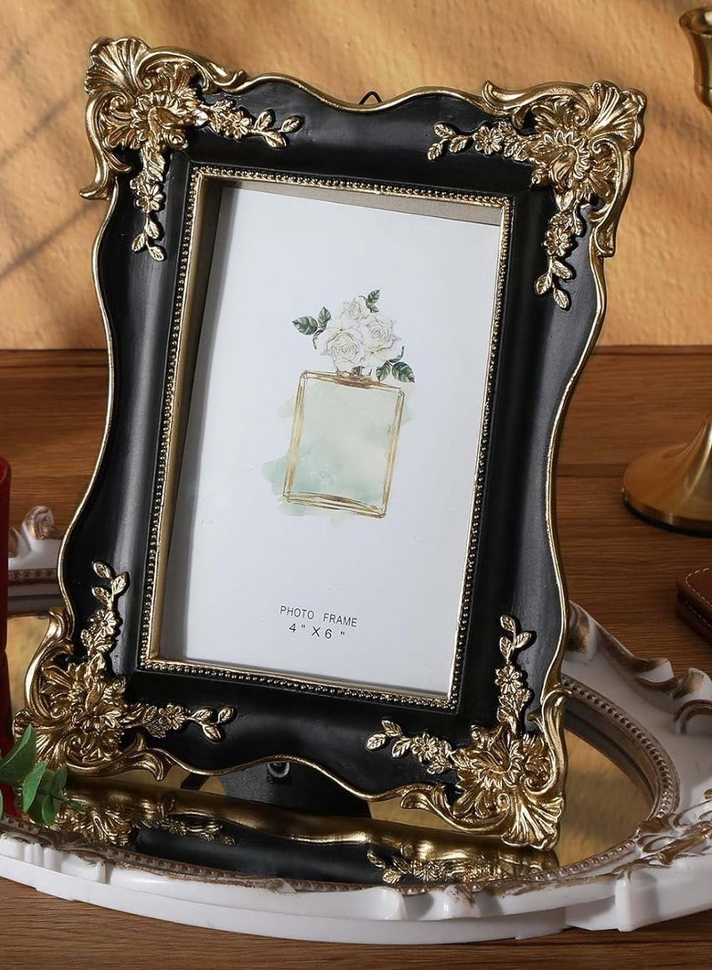 Vintage Picture Frame Trim Antique Ornate Resin Photo Frame with Easel and Hook for Tabletop Wall Art Decor Display Home Office Black,Eid Decor,Graduation party favor  - Image 4