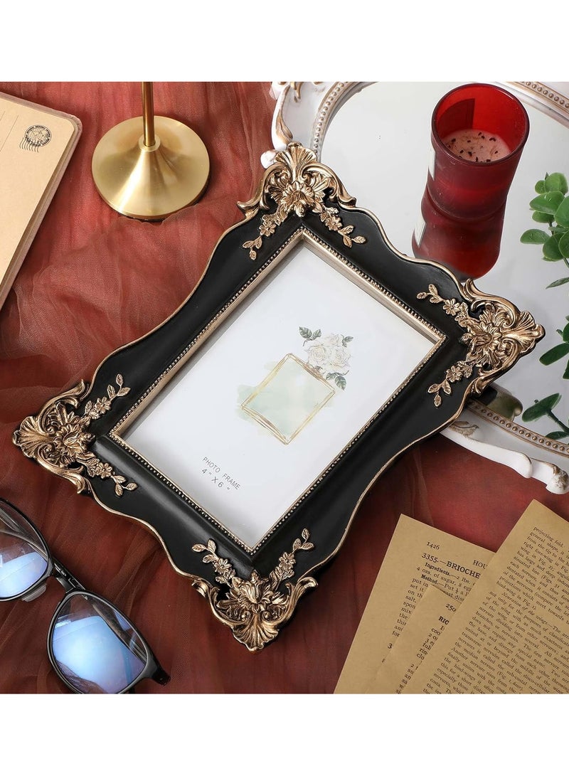 Vintage Picture Frame Trim Antique Ornate Resin Photo Frame with Easel and Hook for Tabletop Wall Art Decor Display Home Office Black,Eid Decor,Graduation party favor  - Image 2
