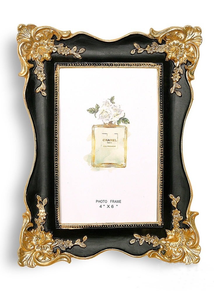 Vintage Picture Frame Trim Antique Ornate Resin Photo Frame with Easel and Hook for Tabletop Wall Art Decor Display Home Office Black,Eid Decor,Graduation party favor  - Image 1