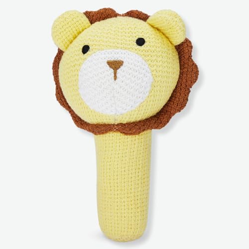 Haus & Kinder Leo Baby Rattle Toy – Pack of 1 | Lion-Shaped Knitted Rattle for Newborns | Soft Yellow Cotton with Polyfibre Filling, Sensory Rattle, 15 cm, 0-2 Years | Safe First Toy for Babies - Image 1