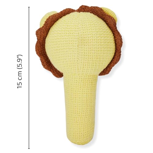 Haus & Kinder Leo Baby Rattle Toy – Pack of 1 | Lion-Shaped Knitted Rattle for Newborns | Soft Yellow Cotton with Polyfibre Filling, Sensory Rattle, 15 cm, 0-2 Years | Safe First Toy for Babies - Image 4