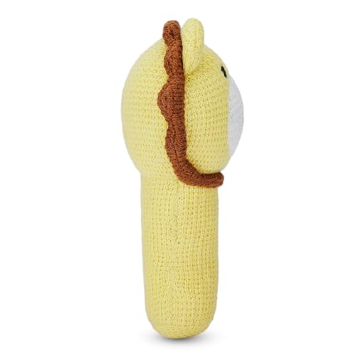 Haus & Kinder Leo Baby Rattle Toy – Pack of 1 | Lion-Shaped Knitted Rattle for Newborns | Soft Yellow Cotton with Polyfibre Filling, Sensory Rattle, 15 cm, 0-2 Years | Safe First Toy for Babies - Image 3