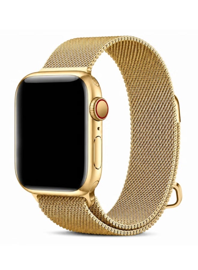 ELTRAZONE Magnetic Milanese Loop Band Compatible with Apple Watch Series 11/10/9/8/7/6/5/4/3/2/1 SE 3/2/1, Stainless Steel Mesh Strap, Adjustable Magnetic Closure, 38/40/41/42mm Gold - Image 1