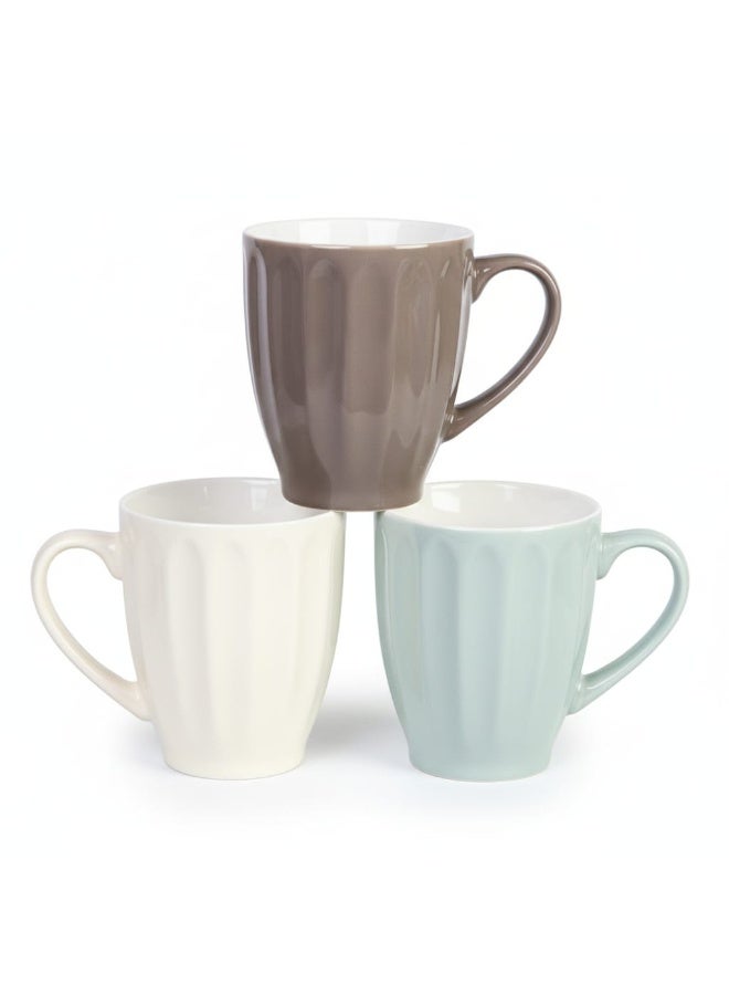 طقم مجات سيراميك سعة 350 مل - 3 ألوان أنيقة (أبيض، أزرق فاتح، بني غامق) - Image 1