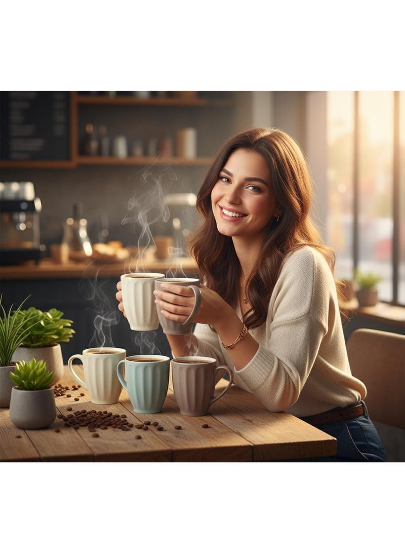 طقم مجات سيراميك سعة 350 مل - 3 ألوان أنيقة (أبيض، أزرق فاتح، بني غامق) - Image 2