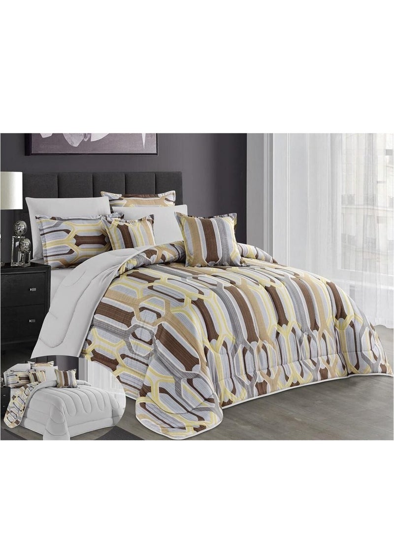 Noomi - 8-Piece Comforter Set Two-Sided Microfiber Double King Size 240x260 Multicolour - Image 1