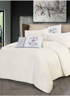 Turkish Duvet Set 6-Pcs King Size Striped Bed Set With 1 Duvet Cover(220 x 240 CM) 1 Fitted Sheet 2 Pillow Sham And 2 Pillowcases(Without Filler),Off white  - Image 1