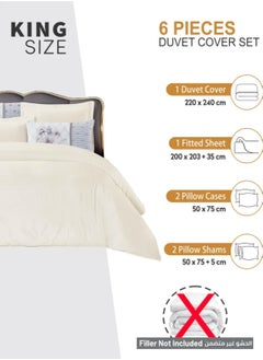 Turkish Duvet Set 6-Pcs King Size Striped Bed Set With 1 Duvet Cover(220 x 240 CM) 1 Fitted Sheet 2 Pillow Sham And 2 Pillowcases(Without Filler),Off white  - Image 2