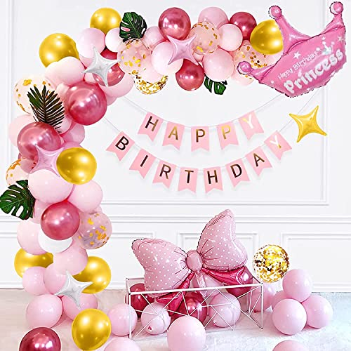 LAZYBEEE Balloon Garland, Balloon Arch & Garland Kit,Balloon Garland Kit Pink White and gold Confetti Latex Balloon Arch Kit for Birthday Wedding Party Decoration (Pink) - Image 1