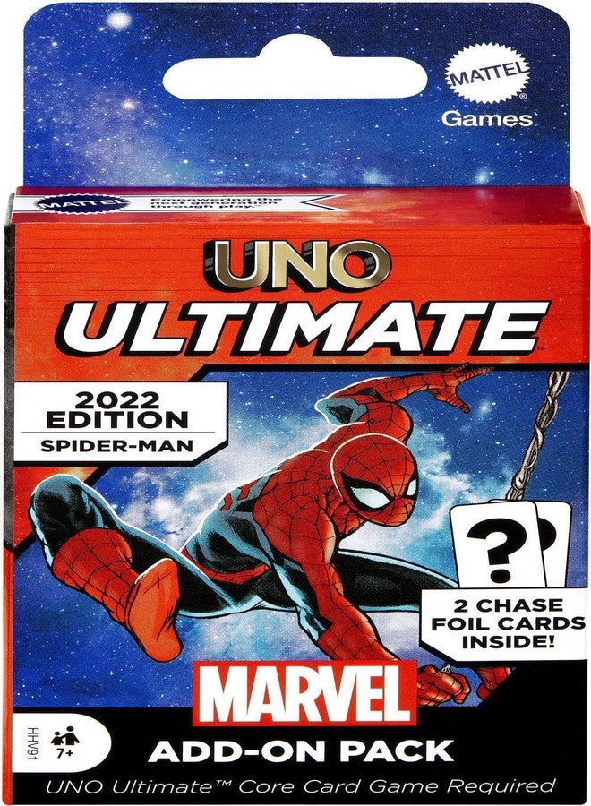 Mattel Games UNO Ultimate Marvel Card Game Add-On Pack with Spider-Man Character Deck & 2 Collectible Foil Cards, Gift for Collectors & Kids Ages 7 Years & Older - Image 1