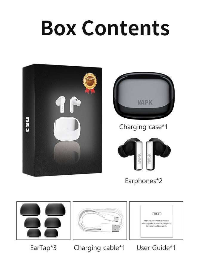 WAPIK - Korean Brand RS2 True Wireless Earpods,  6 Mics Hybrid ANC with AI Wind Noise Reduction, -42dB Noise Cancelling, Transparency Mode, Normal Mode, ANC Mode, 30-Hour Battery Life, Bluetooth 5.4, IPX5 Waterproof, Powerful Bass - Image 1
