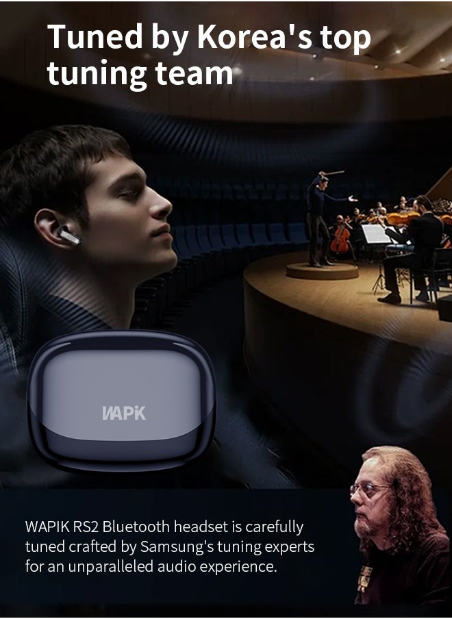 WAPIK - Korean Brand RS2 True Wireless Earpods,  6 Mics Hybrid ANC with AI Wind Noise Reduction, -42dB Noise Cancelling, Transparency Mode, Normal Mode, ANC Mode, 30-Hour Battery Life, Bluetooth 5.4, IPX5 Waterproof, Powerful Bass - Image 1