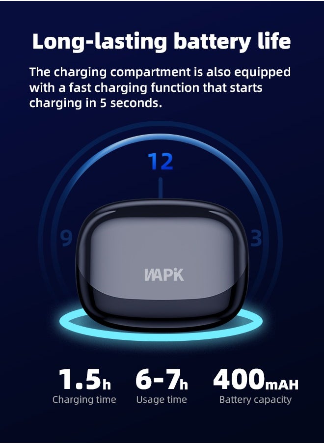 WAPIK - Korean Brand RS2 True Wireless Earpods,  6 Mics Hybrid ANC with AI Wind Noise Reduction, -42dB Noise Cancelling, Transparency Mode, Normal Mode, ANC Mode, 30-Hour Battery Life, Bluetooth 5.4, IPX5 Waterproof, Powerful Bass - Image 1