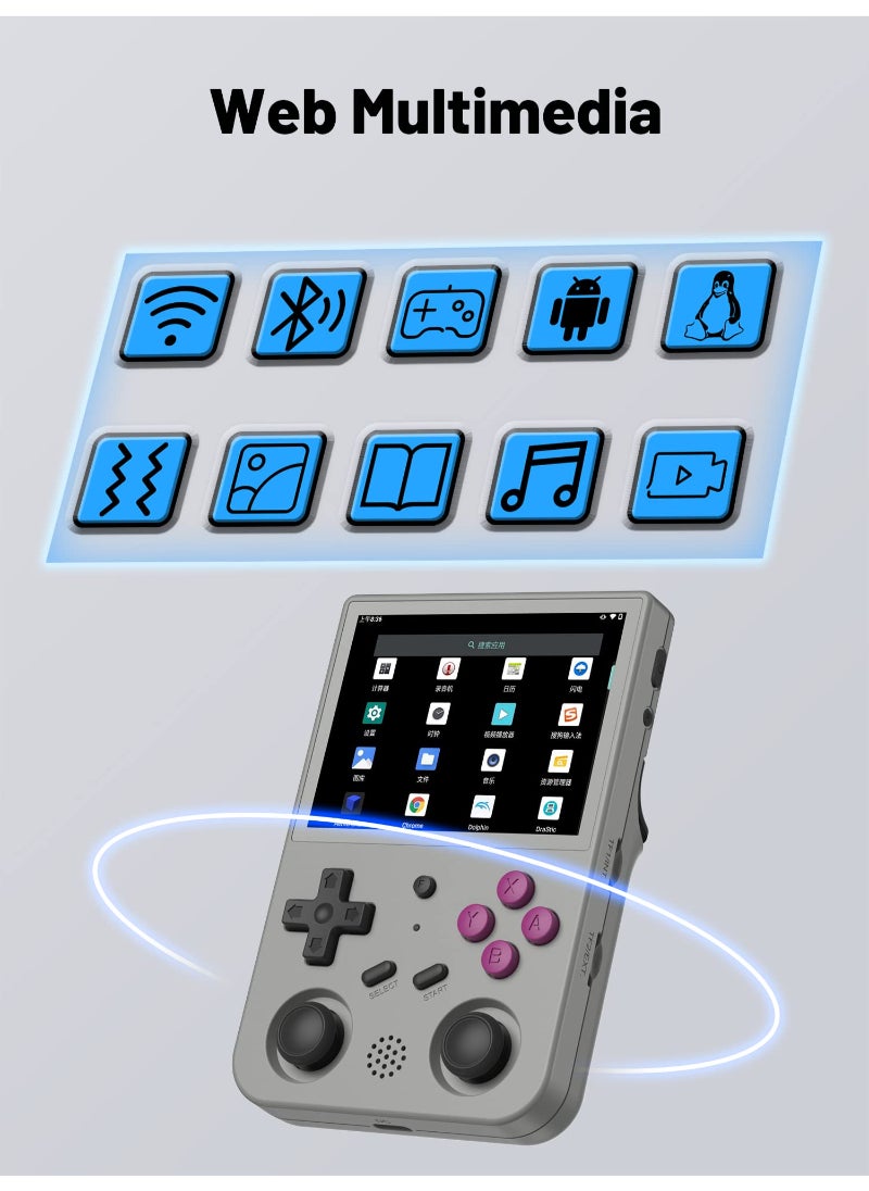 AROAQ - RG353V Handheld Game Console 3.5 Inch IPS Screen 640x480 High Resolution CPU RK3566 Quad-Core OS Android 11 Linux 2G/64G+16G 3200Mah Battery Grey - Image 1