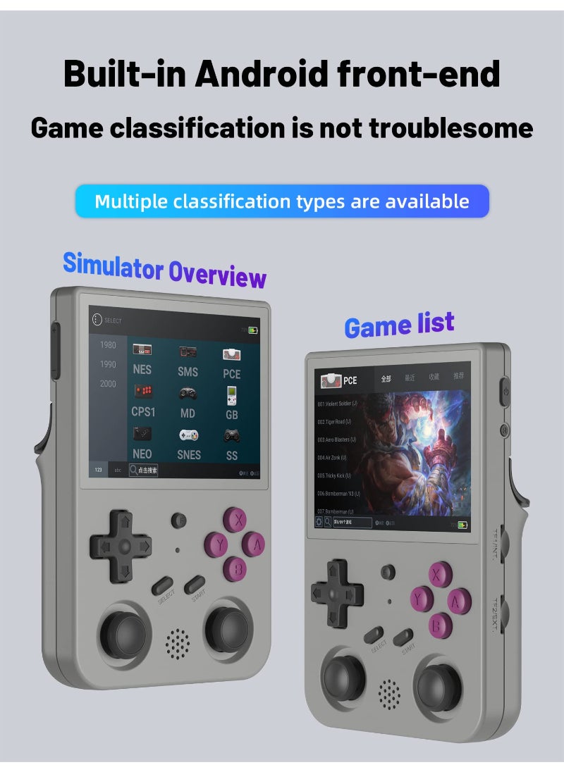 AROAQ - RG353V Handheld Game Console 3.5 Inch IPS Screen 640x480 High Resolution CPU RK3566 Quad-Core OS Android 11 Linux 2G/64G+16G 3200Mah Battery Grey - Image 1