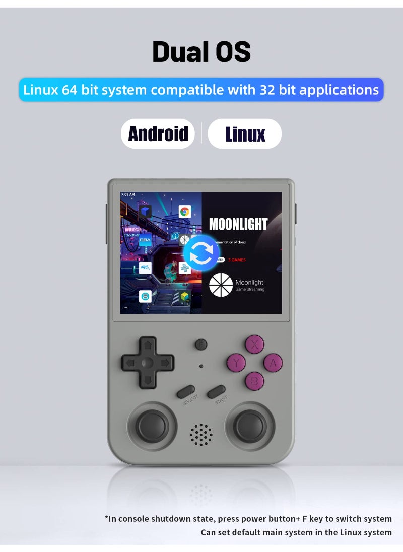 AROAQ - RG353V Handheld Game Console 3.5 Inch IPS Screen 640x480 High Resolution CPU RK3566 Quad-Core OS Android 11 Linux 2G/64G+16G 3200Mah Battery Grey - Image 1