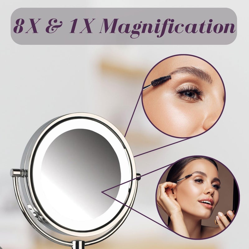 JERDON Wall-Mounted Vanity Mirror with Lights - Hard Wired Makeup Mirror with 8X Magnification & Chrome Finish - Direct Wire Model HL88CLD - Image 5