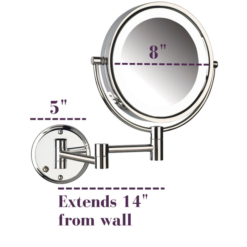 JERDON Wall-Mounted Vanity Mirror with Lights - Hard Wired Makeup Mirror with 8X Magnification & Chrome Finish - Direct Wire Model HL88CLD - Image 3