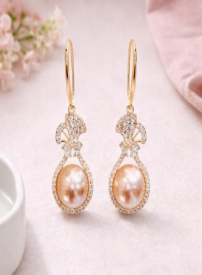 AMAAL Pearl Drop Earrings for Women & Girls | Korean Style Gold Bow Design Ear rings | AD Stone Studded Pearl Dangler Ear rings | Western Stylish Jewellery | Valentine Gift for Girlfriend -247 - Image 4