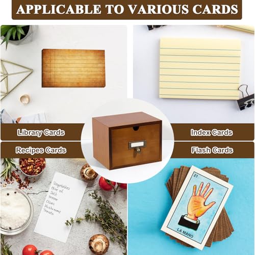 DLUGOPIS 3x5 Index Cards Holder Wood Index Card Organizer Box Flash Card Holder Recipe Cards Holder with Drawer 30 Pcs Vintage Library Cards 5 Kraft Dividers For Gifts Cards Home Office - Image 5