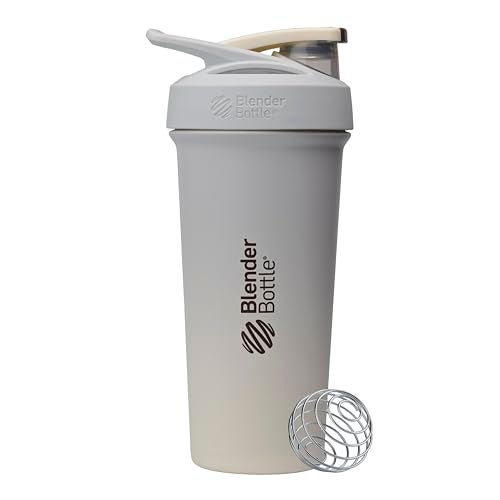 BlenderBottle Sport Sleek Shaker Cup Insulated Stainless Steel Water Bottle with Wire Whisk, 25-Ounce, Fog (Grey/Yellow) - Image 1