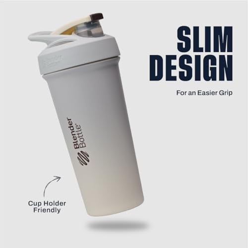 BlenderBottle Sport Sleek Shaker Cup Insulated Stainless Steel Water Bottle with Wire Whisk, 25-Ounce, Fog (Grey/Yellow) - Image 5