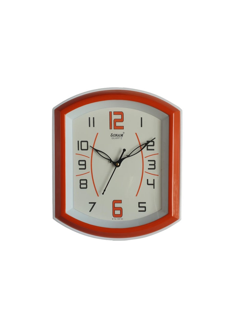 SONAM Analog wall clock, Indian made, battery-saving Indian machine, large copper coil with original battery, nail and Fisher for hanging, orange color, 3-year warranty, size 33 x 29 cm - Image 1