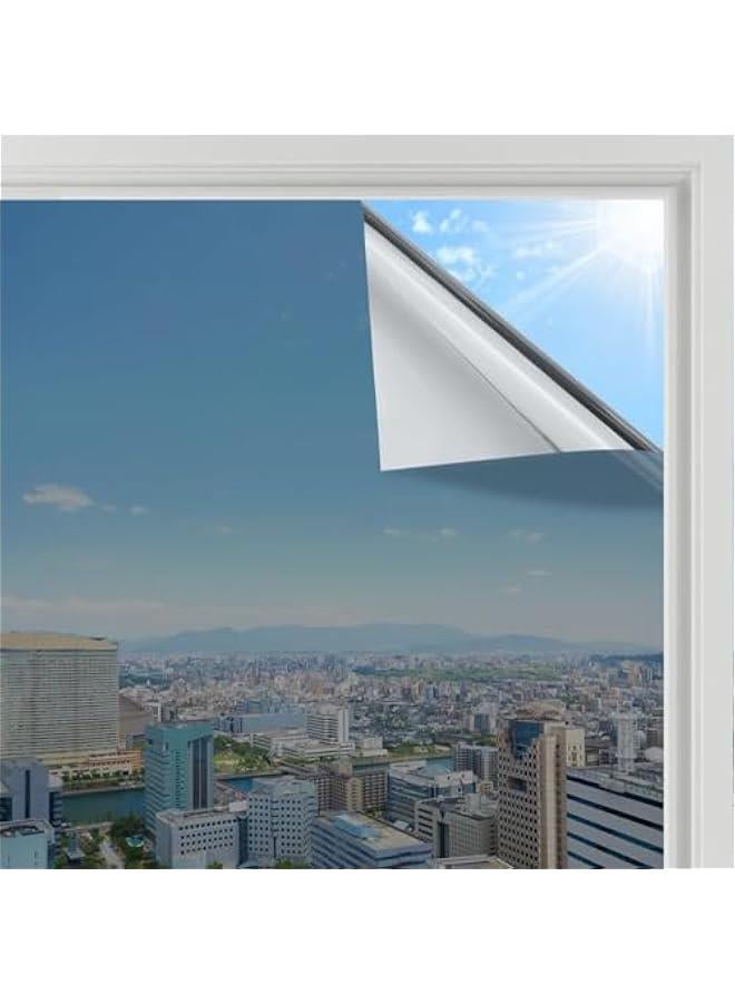 One Way Mirror Film Reflective Window Film Silver Mirror Glass Film, Heat Control Privacy Sun Block Window Sticker Solar Control Insulation Mirrored Window Tint,17.5 x70.8 - Image 1