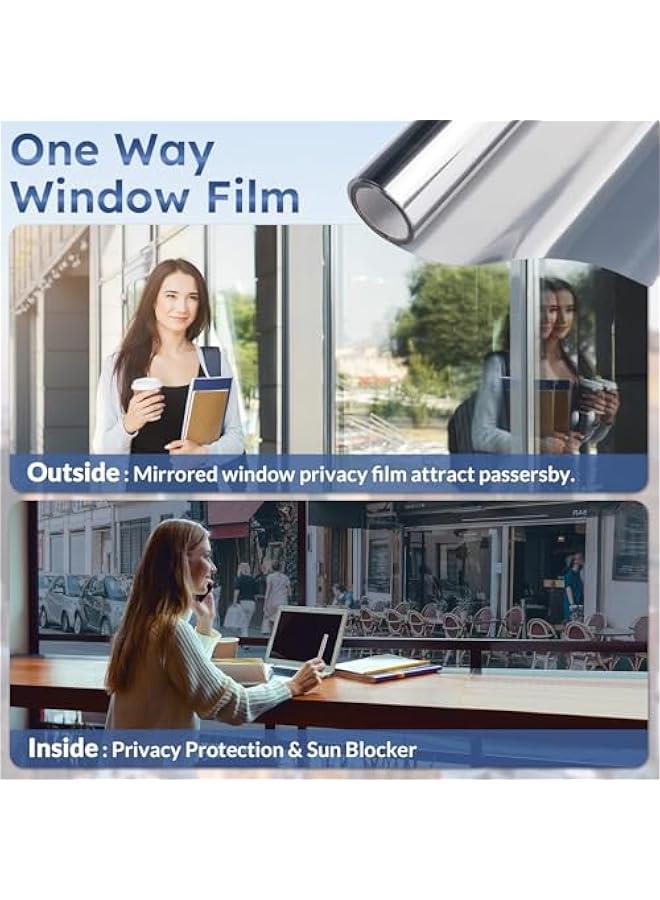 One Way Mirror Film Reflective Window Film Silver Mirror Glass Film, Heat Control Privacy Sun Block Window Sticker Solar Control Insulation Mirrored Window Tint,17.5 x70.8 - Image 5