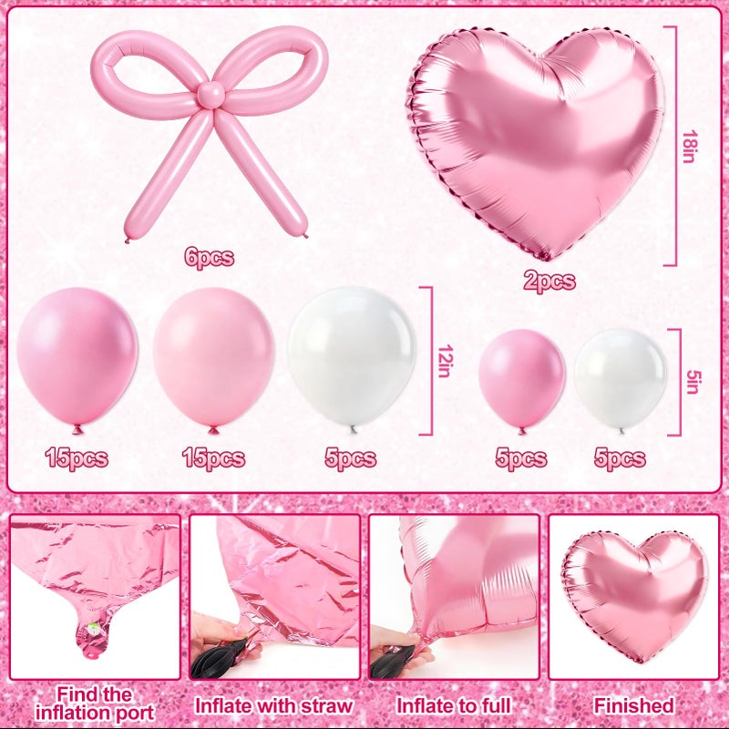 REDWORD Pink Bow Birthday Decorations, 73PCs Pink Birthday Decorations for Girls Women Included BIRTHDAY GIRL Sash and Tiara Balloons Fringe Curtains Banner Bows Garland and Cake Toppers - Image 3