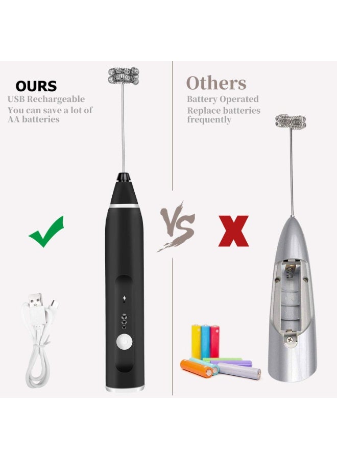 Milk Frother, USB Rechargeable Handheld Electric Foam Maker with 2 Stainless Whisks, 3-Speed Adjustable, Perfect for Bulletproof Coffee, Lattes, Cappuccino, Matcha, Hot Chocolate - Image 2