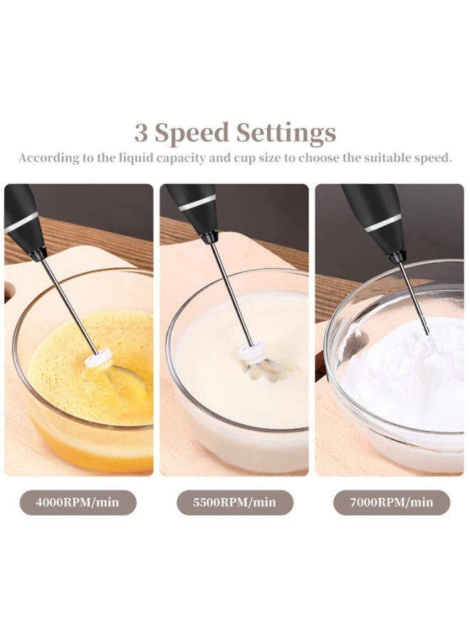 Milk Frother, USB Rechargeable Handheld Electric Foam Maker with 2 Stainless Whisks, 3-Speed Adjustable, Perfect for Bulletproof Coffee, Lattes, Cappuccino, Matcha, Hot Chocolate - Image 5