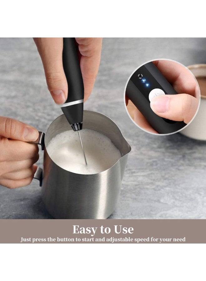 Milk Frother, USB Rechargeable Handheld Electric Foam Maker with 2 Stainless Whisks, 3-Speed Adjustable, Perfect for Bulletproof Coffee, Lattes, Cappuccino, Matcha, Hot Chocolate - Image 3