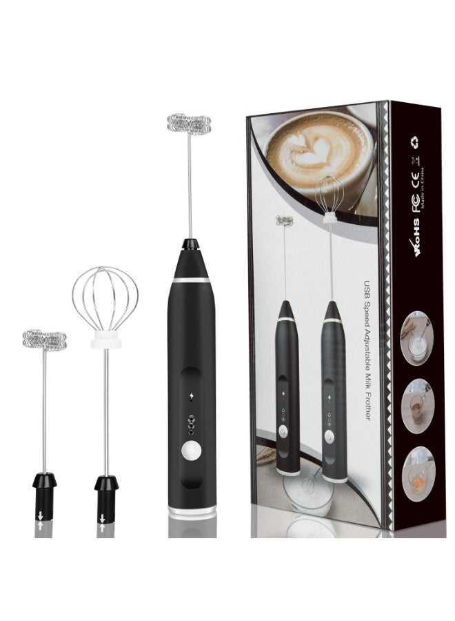 Milk Frother, USB Rechargeable Handheld Electric Foam Maker with 2 Stainless Whisks, 3-Speed Adjustable, Perfect for Bulletproof Coffee, Lattes, Cappuccino, Matcha, Hot Chocolate - Image 1