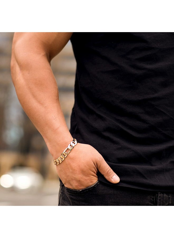 Lifetime Jewelry LIFETIME JEWELRY 11mm Figaro Chain Bracelet Men and Women 24k Real Gold Plated (8)  - Image 2