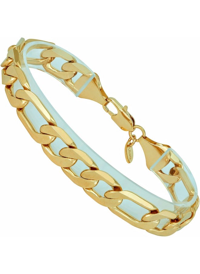 Lifetime Jewelry LIFETIME JEWELRY 11mm Figaro Chain Bracelet Men and Women 24k Real Gold Plated (8)  - Image 1