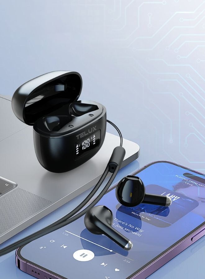 TELUX BEATBUDS Wireless Earbuds, 20H Playback, Touch Control, Battery Level Display, 13mm Dynamic Driver, Comfort Fit, Bluetooth 5.4, USB-C Charging, Black - Image 4