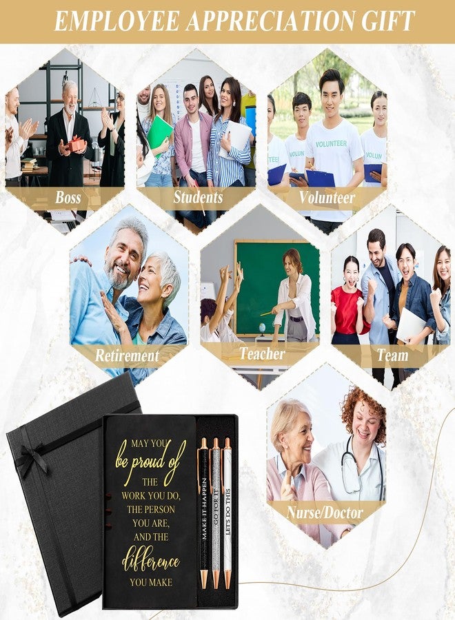 Resurhang مجموعة ريسورهانغ المكونة من 5 قطع من دفاتر الملاحظات الجلدية مع 3 أقلام حبر جاف وعلبة، هدية تقدير للموظفين، هدية شكر للتخرج للممرضات وزملاء العمل والمعلمين والأخصائيين الاجتماعيين والموظفين والمتطوعين (أسود) - Image 5