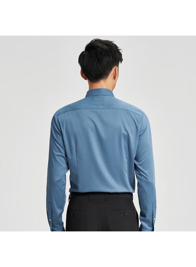 Tries Bamboo Fiber Antibacterial Men's Long Sleeve Stretch Business Casual Solid Color Shirt Top - Image 2