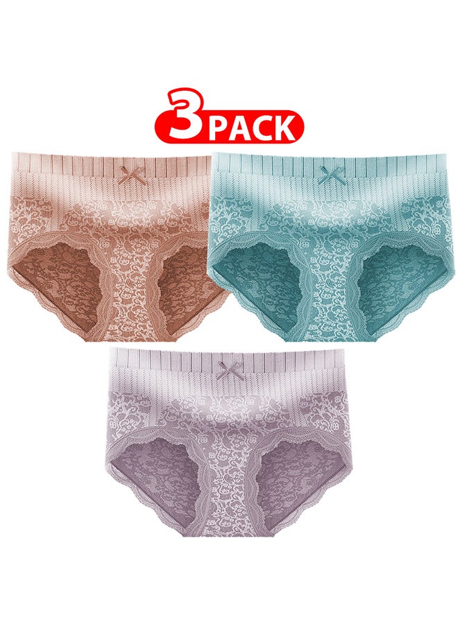 MARGOUN 3 Packs Women's Medium Size Lace Panties with High Waist Comfortable and Stylish Underwear for a Flattering Silhouette/M(waist 60-66/Weight 45~55kg) - Image 1