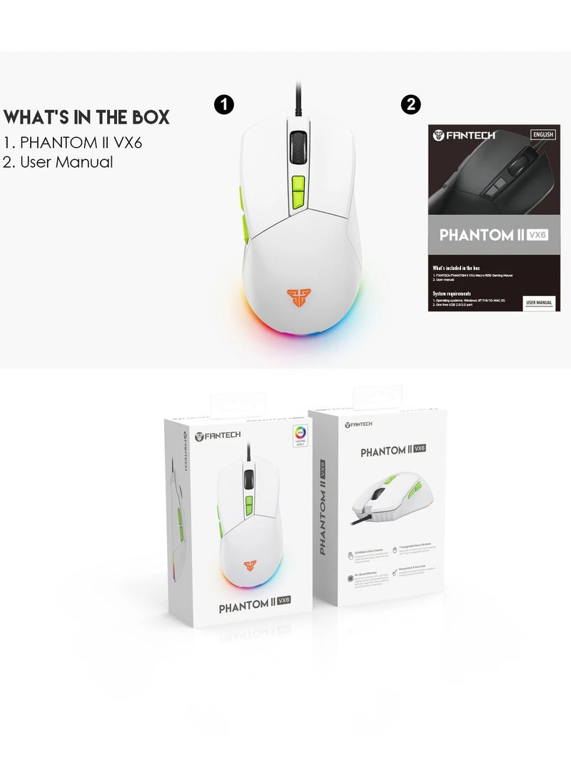 VX6 PHANTOM II  Gaming Mouse - Optical Sensor 7,200 DPI - With Software