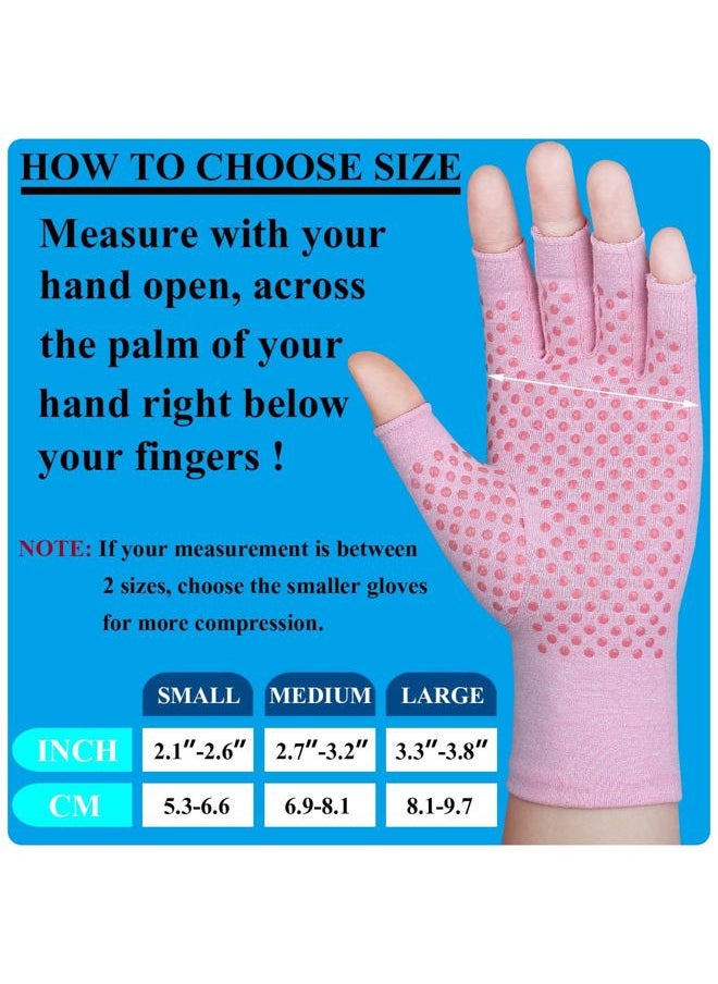 TianHengYi 2 Pairs Arthritis Gloves for Pain Relief, Compression Gloves for Arthritis, Carpal Tunnel, Osteoarthritis, Joint, Typing, Driving, Fingerless Hand Gloves for Women Men (Pink1+Pink1, Small)  - Image 4