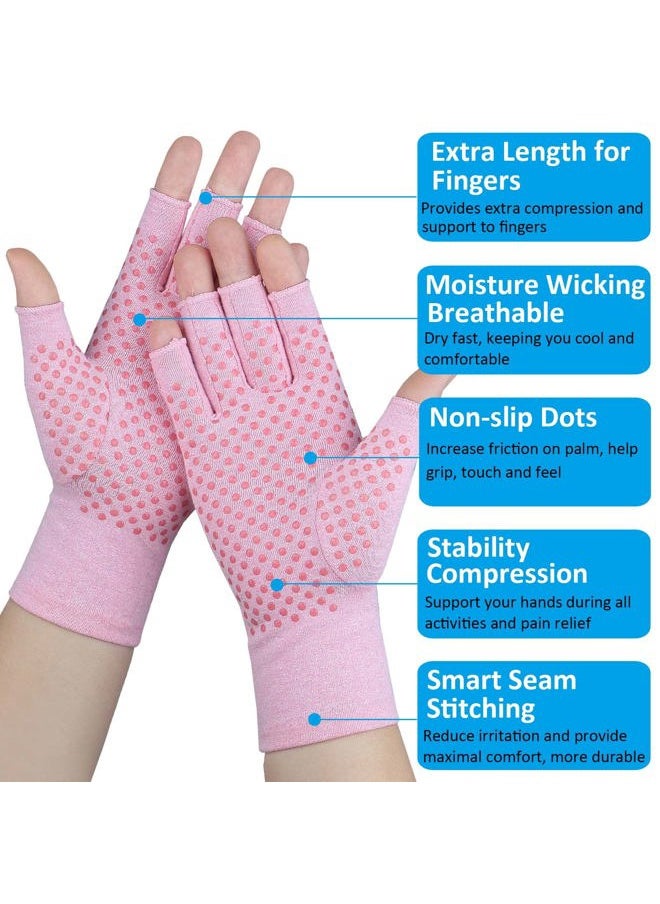 TianHengYi 2 Pairs Arthritis Gloves for Pain Relief, Compression Gloves for Arthritis, Carpal Tunnel, Osteoarthritis, Joint, Typing, Driving, Fingerless Hand Gloves for Women Men (Pink1+Pink1, Small)  - Image 2