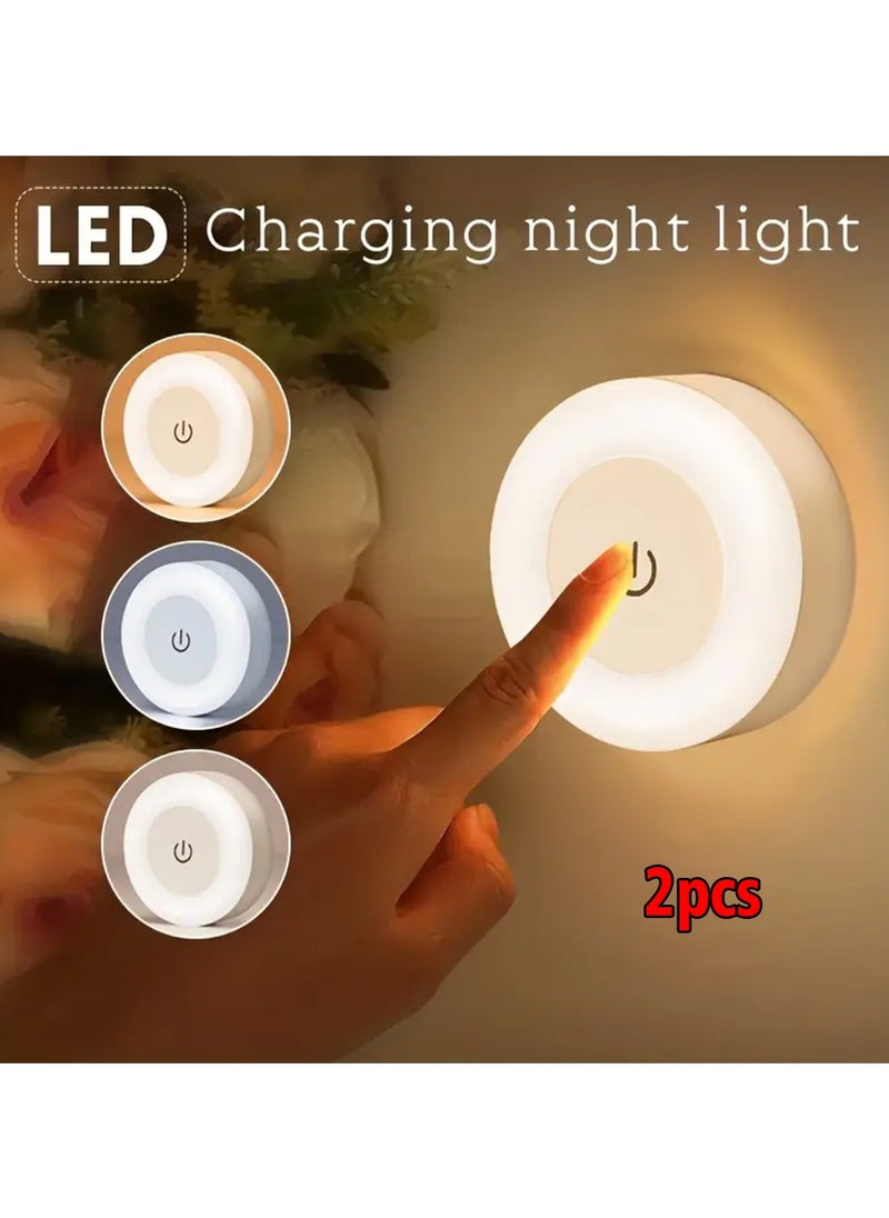 Generic 2 Pcs LED Closet Light,Night Touch Light Bright LED Push Lamp,3 Colors Dimmable Rechargeable Puck Tap Nightlight Battery Operated, Wireless Stick on Lighting for Wall, Closet, Kitchen, Under Cabinet, Counter  - Image 1