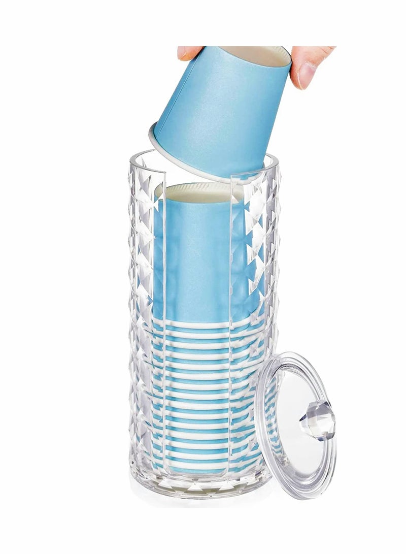 Luckam Acrylic Bathroom Cup Dispenser Mouthwash Holder for 3oz to 4oz Disposable Paper Cups Clear Diamond Pattern with Lid for Mouthwash Cups Storage Vanity Makeup Organizer - Image 1