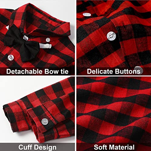 A&J DESIGN Boys Christmas Outfits Toddler Suit Kids Tartan Gentleman Dress Clothes 5-6 Years Plaid Red - Image 5