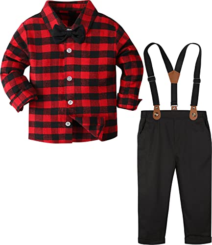 A&J DESIGN Boys Christmas Outfits Toddler Suit Kids Tartan Gentleman Dress Clothes 5-6 Years Plaid Red - Image 1