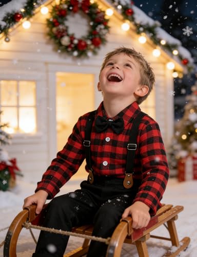 A&J DESIGN Boys Christmas Outfits Toddler Suit Kids Tartan Gentleman Dress Clothes 5-6 Years Plaid Red - Image 4