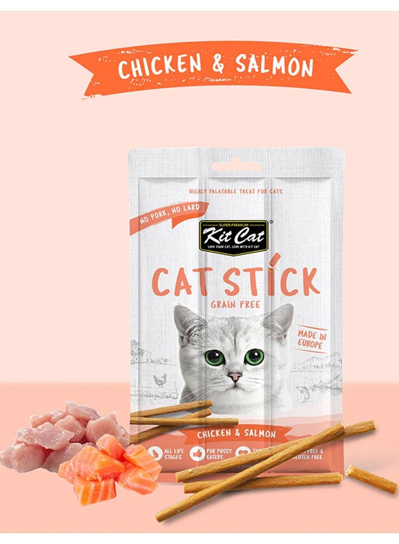 Kit Cat عصا قطط خالية من الحبوب دجاج وسالمون 2X15غ - Image 2